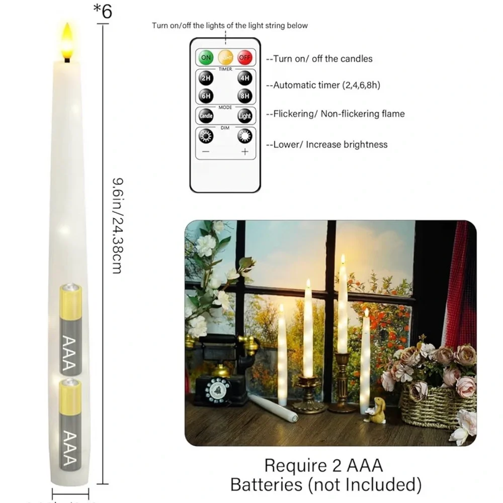 Remote-Controlled LED Taper Candles - White